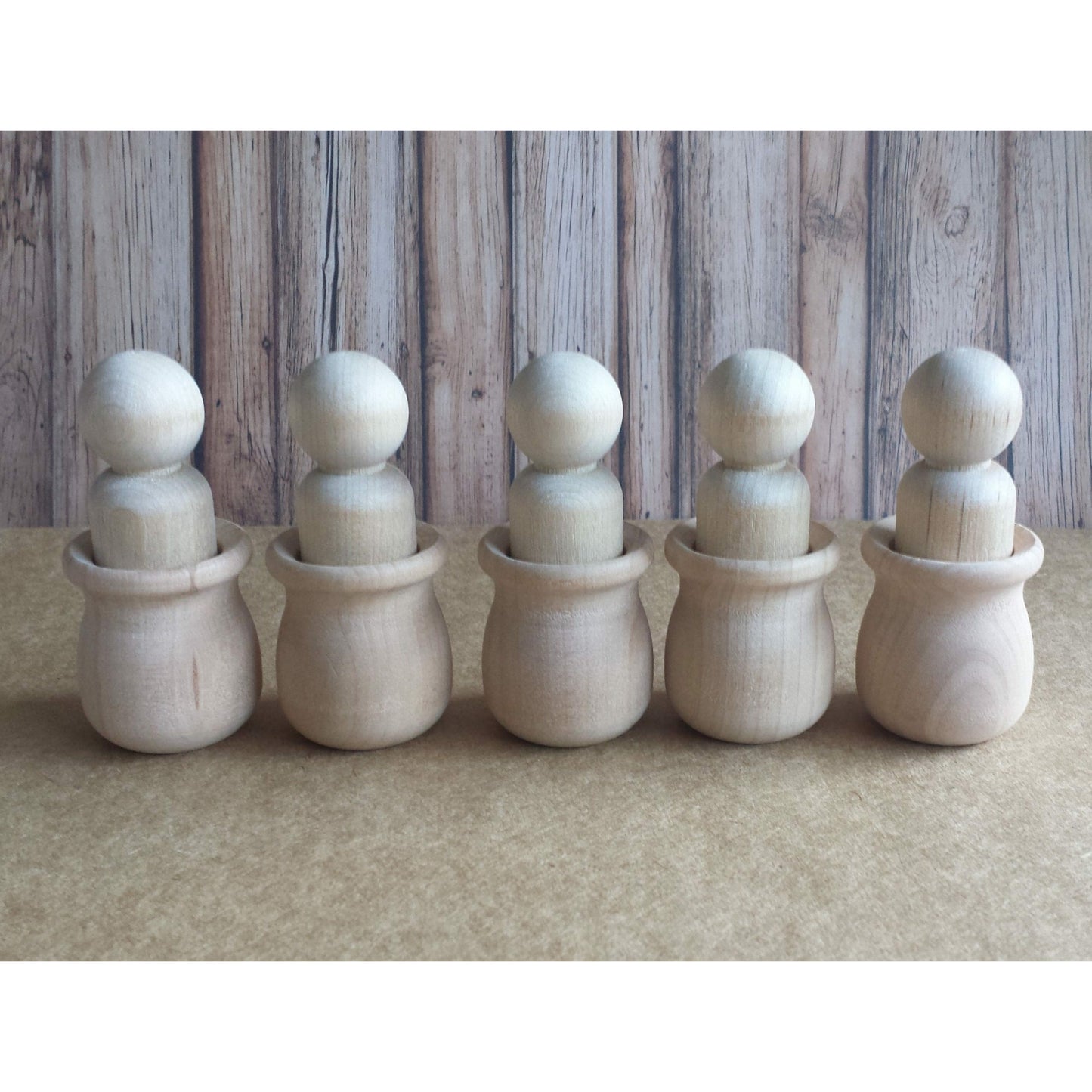 6 Wooden Peg With Hats - Waldorf Wooden Peg Doll Figurine Montessori