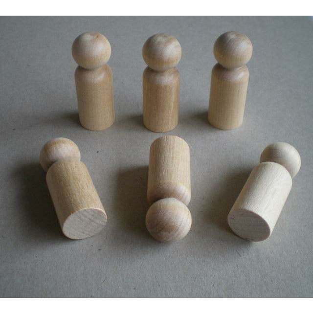 6 Wooden Peg With Hats - Waldorf Wooden Peg Doll Figurine Montessori