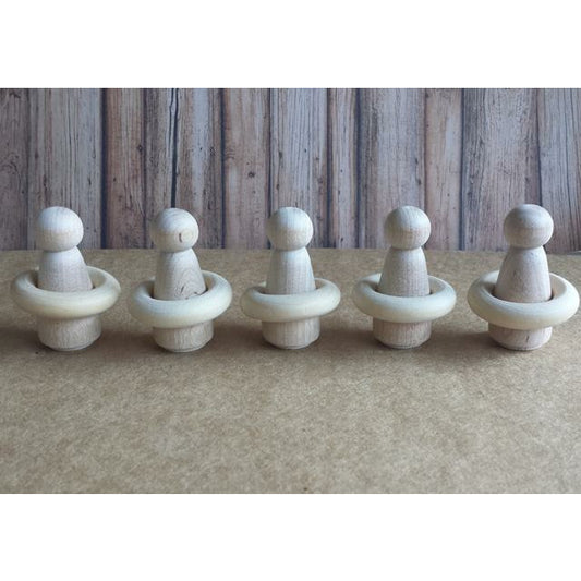 6 Wooden Lifesavers Dolls with Rings - Waldorf / Montessori play